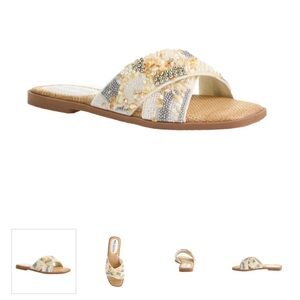 Chinese Laundry Floral Embellished Sandals - Cream and Gold